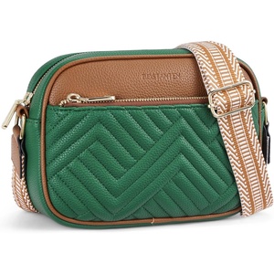 image:imageBOSTANTEN Quilted Crossbody Bags for Women Vegan Leather Purses Shoulder Handbags with Wide StrapGreen With Brown