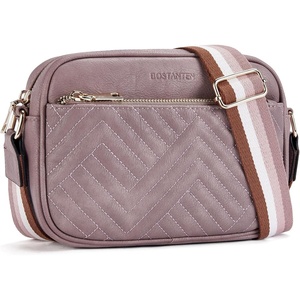 image:imageBOSTANTEN Quilted Crossbody Bags for Women Vegan Leather Purses Shoulder Handbags with Wide StrapPurple