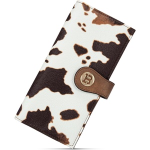 image:imageBOSTANTEN Slim Wallet Women Leather RFID Blocking Credit Card Holder Bifold Thin Wallet with Zipper Pocket BlackBrownQ  Brown Cow Print