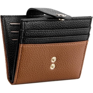 image:imageBOSTANTEN Slim Wallet for Women Small RFID Blocking Credit Card Holder Leather Bifold Wallets with Zipper Coin Pocket BeigeBlackBrown