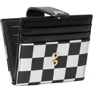 image:imageBOSTANTEN Slim Wallet for Women Small RFID Blocking Credit Card Holder Leather Bifold Wallets with Zipper Coin Pocket BeigeCheckeredBlack and White