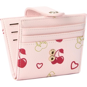 image:imageBOSTANTEN Slim Wallet for Women Small RFID Blocking Credit Card Holder Leather Bifold Wallets with Zipper Coin Pocket BeigeCherry Print