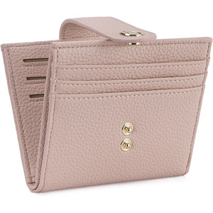 image:imageBOSTANTEN Slim Wallet for Women Small RFID Blocking Credit Card Holder Leather Bifold Wallets with Zipper Coin Pocket BeigePink