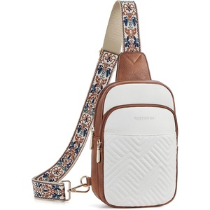 image:imageBOSTANTEN Sling Bag Quilted Crossbody Bags for Women Cross Body Purse Leather Fanny Pack with Adjustable Guitar StrapAbeige