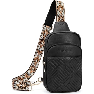 image:imageBOSTANTEN Sling Bag Quilted Crossbody Bags for Women Cross Body Purse Leather Fanny Pack with Adjustable Guitar StrapAblack