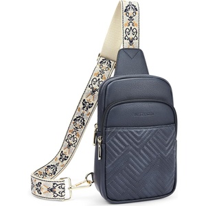 image:imageBOSTANTEN Sling Bag Quilted Crossbody Bags for Women Cross Body Purse Leather Fanny Pack with Adjustable Guitar StrapAblue