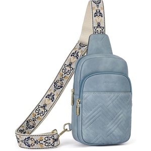 image:imageBOSTANTEN Sling Bag Quilted Crossbody Bags for Women Cross Body Purse Leather Fanny Pack with Adjustable Guitar StrapAlight Blue