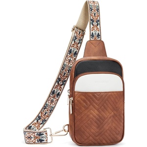 image:imageBOSTANTEN Sling Bag Quilted Crossbody Bags for Women Cross Body Purse Leather Fanny Pack with Adjustable Guitar StrapAtricolor Mix