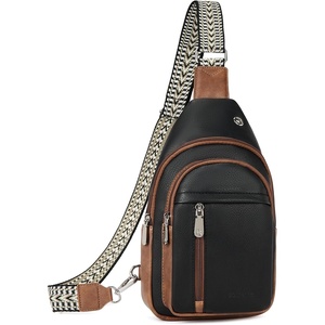 image:imageBOSTANTEN Sling Bag for Women Leather Crossbody Bag Vintage Cross Body Purse for Travel with Guitar Strap Bohemian StyleNavy Black