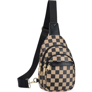 image:imageBOSTANTEN Sling Bag for Women Leather Crossbody Bags Fanny Pack Chest Bag for TravelAcheckered Coffee