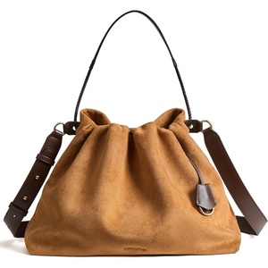 image:imageBOSTANTEN Slouchy Hobo Bags for Women Drawstring Shoulder Handbag Soft Crossbody Purse with 2 StrapsSuede Brown