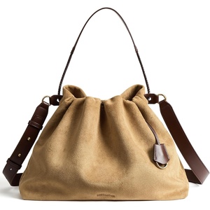 image:imageBOSTANTEN Slouchy Hobo Bags for Women Drawstring Shoulder Handbag Soft Crossbody Purse with 2 StrapsSuede Tan