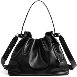image:imageBOSTANTEN Slouchy Hobo Bags for Women Drawstring Shoulder Handbag Soft Crossbody Purse with 2 StrapsVegan Leather Black
