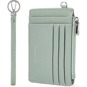 image:imageBOSTANTEN Small Wallet For Women RFID Leather Credit Card Holder Slim Wristlet Keychain Wallet With Zipper PocketALight Green