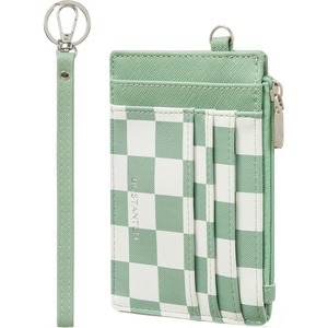 image:imageBOSTANTEN Small Wallet For Women RFID Leather Credit Card Holder Slim Wristlet Keychain Wallet With Zipper PocketCheckered Green