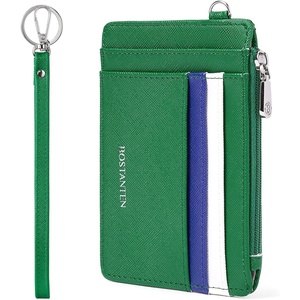 image:imageBOSTANTEN Small Wallet For Women RFID Leather Credit Card Holder Slim Wristlet Keychain Wallet With Zipper PocketRGreenWhiteBlue