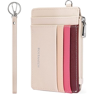 image:imageBOSTANTEN Small Wallet For Women RFID Leather Credit Card Holder Slim Wristlet Keychain Wallet With Zipper PocketRRainbow Pink