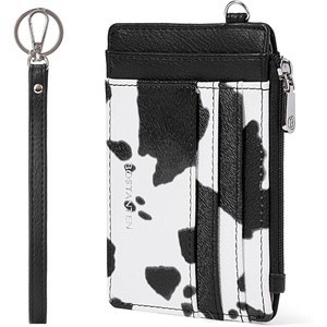 image:imageBOSTANTEN Small Wallet For Women RFID Leather Credit Card Holder Slim Wristlet Keychain Wallet With Zipper PocketRWhite Cow Print