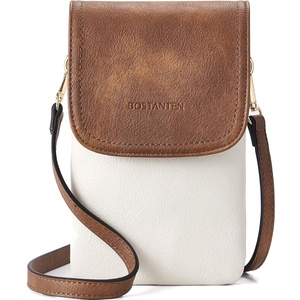 image:imageBOSTANTEN Vegan Leather Crossbody Bags for Women Designer Cell Phone Bag Wallet Purses Adjustable StrapC01white With Brown