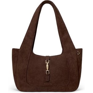 image:imageBOSTANTEN Vintage Shoulder Bag for Women Suede Leather Tote Bag Ladies Lightweight Dumpling Handbag for Work Date TravelSuede Coffee
