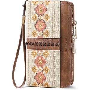 image:imageBOSTANTEN Wallets for Women Leather RFID Double Zipper Around Credit Card Holder Large Capacity Wristlet Clutch WalletApricotbrown Floral