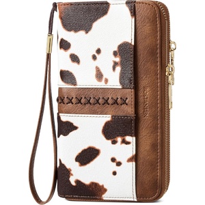 image:imageBOSTANTEN Wallets for Women Leather RFID Double Zipper Around Credit Card Holder Large Capacity Wristlet Clutch WalletBrown Cow Print
