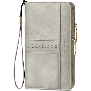 image:imageBOSTANTEN Wallets for Women Leather RFID Double Zipper Around Credit Card Holder Large Capacity Wristlet Clutch WalletCloud Gray