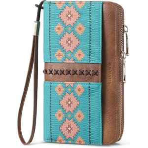 image:imageBOSTANTEN Wallets for Women Leather RFID Double Zipper Around Credit Card Holder Large Capacity Wristlet Clutch WalletGreenbrown Floral
