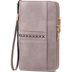 image:imageBOSTANTEN Wallets for Women Leather RFID Double Zipper Around Credit Card Holder Large Capacity Wristlet Clutch WalletPurple