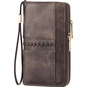 image:imageBOSTANTEN Wallets for Women Leather RFID Double Zipper Around Credit Card Holder Large Capacity Wristlet Clutch WalletTcoffee