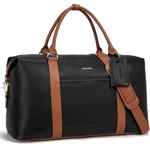image:imageBOSTANTEN Weekender Bags for Women Leather Duffle Bag for Travel Overnight Duffel Carry on Large Tote with Trolley Sleeve and Luggage TagBlack