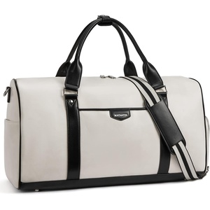 image:imageBOSTANTEN Weekender Bags for Women Leather Duffle Bag for Travel Overnight Duffel Carry on Large Tote with Trolley Sleeve and Luggage TagWhite  Black