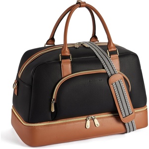 image:imageBOSTANTEN Weekender Bags for Women Leather Travel Duffle Bag Carry On Large Tote Duffel with Shoe Compartment and Trolley SleeveBBlackBrown