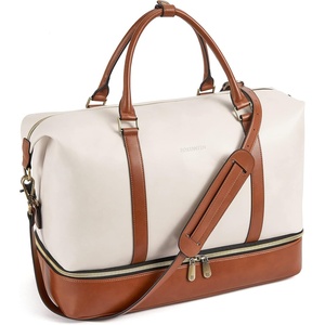 image:imageBOSTANTEN Weekender Bags for Women Leather Travel Duffle Bag Carry On Overnight Duffel with Shoe CompartmentABeigeBrown
