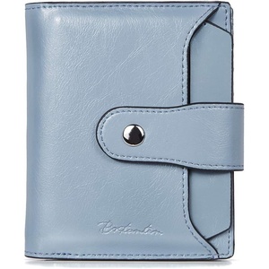 image:imageBOSTANTEN Women Leather Wallet RFID Blocking Bifold Zipper Pocket Wallet Card Case Purse with ID Window1blue