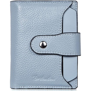 image:imageBOSTANTEN Women Leather Wallet RFID Blocking Bifold Zipper Pocket Wallet Card Case Purse with ID Window2blue pebble