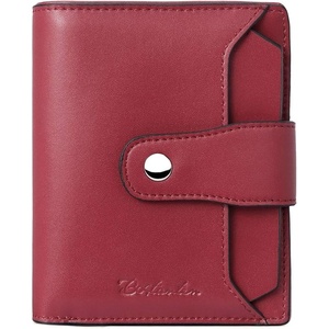 image:imageBOSTANTEN Women Leather Wallet RFID Blocking Bifold Zipper Pocket Wallet Card Case Purse with ID Window3Wine Red