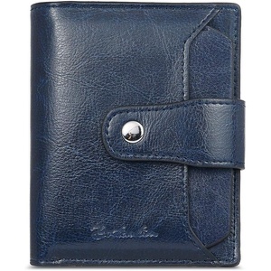 image:imageBOSTANTEN Women Leather Wallet RFID Blocking Bifold Zipper Pocket Wallet Card Case Purse with ID Window5Navy
