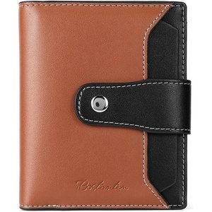 image:imageBOSTANTEN Women Leather Wallet RFID Blocking Bifold Zipper Pocket Wallet Card Case Purse with ID WindowBrownBlack