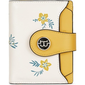 image:imageBOSTANTEN Women Leather Wallet RFID Blocking Bifold Zipper Pocket Wallet Card Case Purse with ID WindowFloral Yellow