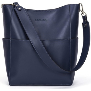 image:imageBOSTANTEN Womens Leather Designer Handbags Tote Purses Shoulder Bucket BagsA04navy Blue