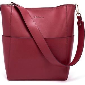 image:imageBOSTANTEN Womens Leather Designer Handbags Tote Purses Shoulder Bucket BagsA07wine Red