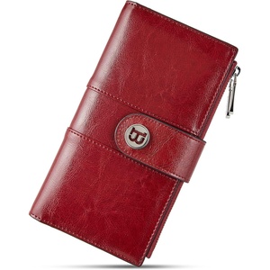 image:imageBOSTANTEN Womens Leather Wallets RFID Blocking Large Capacity Credit Card Holder Phone Clutch Rose RedFWine RedDouble Zipper