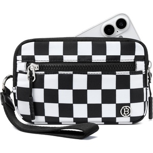 image:imageBOSTANTEN Wristlet Wallets for Women RFID Checkered Wallet with ID Window Nylon Wristlet Purse with 3 ZippersBlack