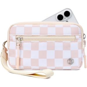 image:imageBOSTANTEN Wristlet Wallets for Women RFID Checkered Wallet with ID Window Nylon Wristlet Purse with 3 ZippersDusty Pink