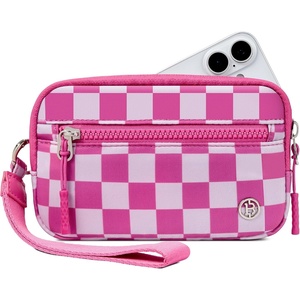 image:imageBOSTANTEN Wristlet Wallets for Women RFID Checkered Wallet with ID Window Nylon Wristlet Purse with 3 ZippersRose Red