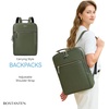 image:imageBOSTANTEN Leather Backpack 156 inch Laptop Bag Travel Casual Computer Backpack College Business Work Shoulder Bags with Trolley Sleeve for Women Men BrownOlive Green