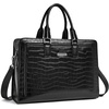 image:imageBOSTANTEN Women Genuine Leather Briefcase Tote Business Vintage Handbag 156 Laptop Shoulder Bag BrownAcrocodile Pattern Black