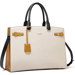 image:imageBOSTANTEN Briefcase for Women 156 Inch Genuine Leather Laptop Briefcase Shoulder Work Tote Bag PurseAbeige