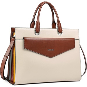image:imageBOSTANTEN Briefcase for Women Laptop Tote 156 Inch Genuine Leather Handbag Work Bag BeigeAbeigebrown